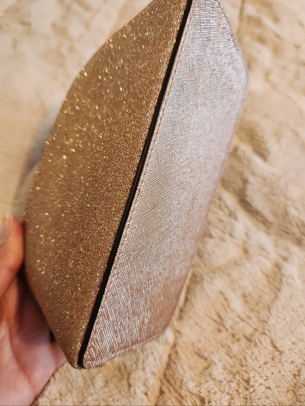 Kate Spade New York Shimmy Glitter Cosmetic Case in Rose Gold Make-up Travel EUC